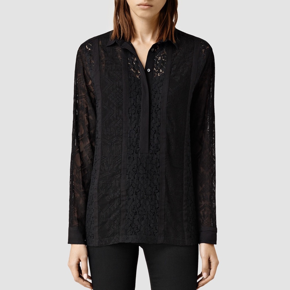 AllSaints Black Delliance Embroidered Leela Shirt